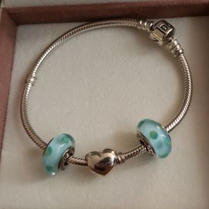 Pandora Moments Bracelet w/ heart & beads